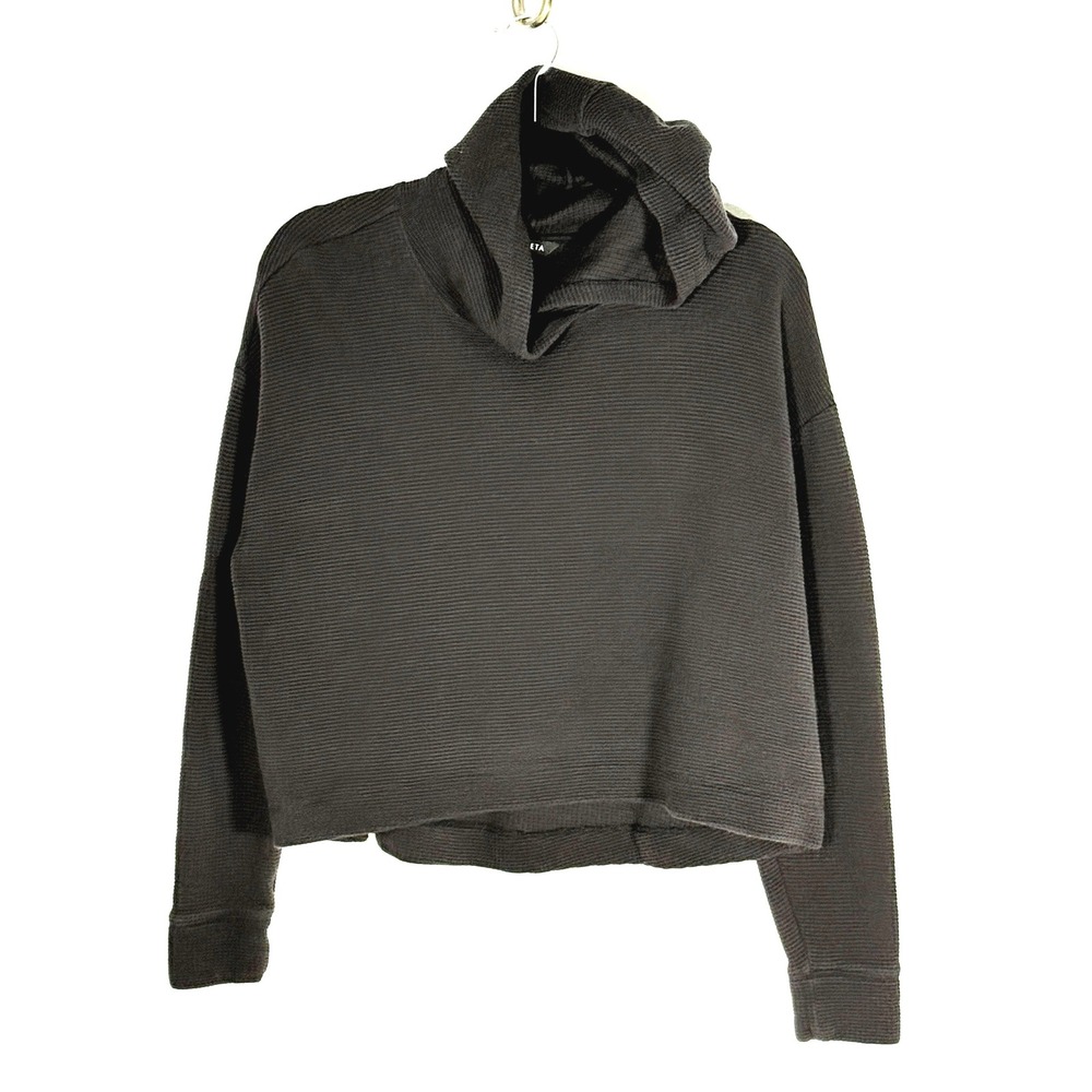 Athleta Womens Waffle Knit Cropped Hoodie Pullover Black‎ Size M 90s y2k street